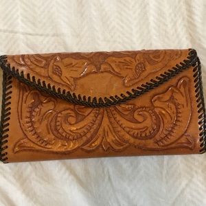 Beautiful Vintage Tooled Leather Wallet/Checkbook